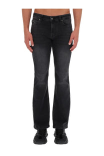 Versace jeans couture men’s black denim jeans with faded wash and flared legs front view