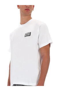 Versace Jeans Couture men’s white cotton t-shirt with black logo patch on the left chest front