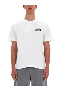 Versace jeans couture men’s white cotton t-shirt with black logo patch on left chest