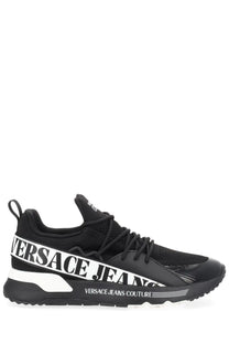 Versace Jeans Couture men’s black sneaker with bold white logo stripe and mesh upper for casual wear