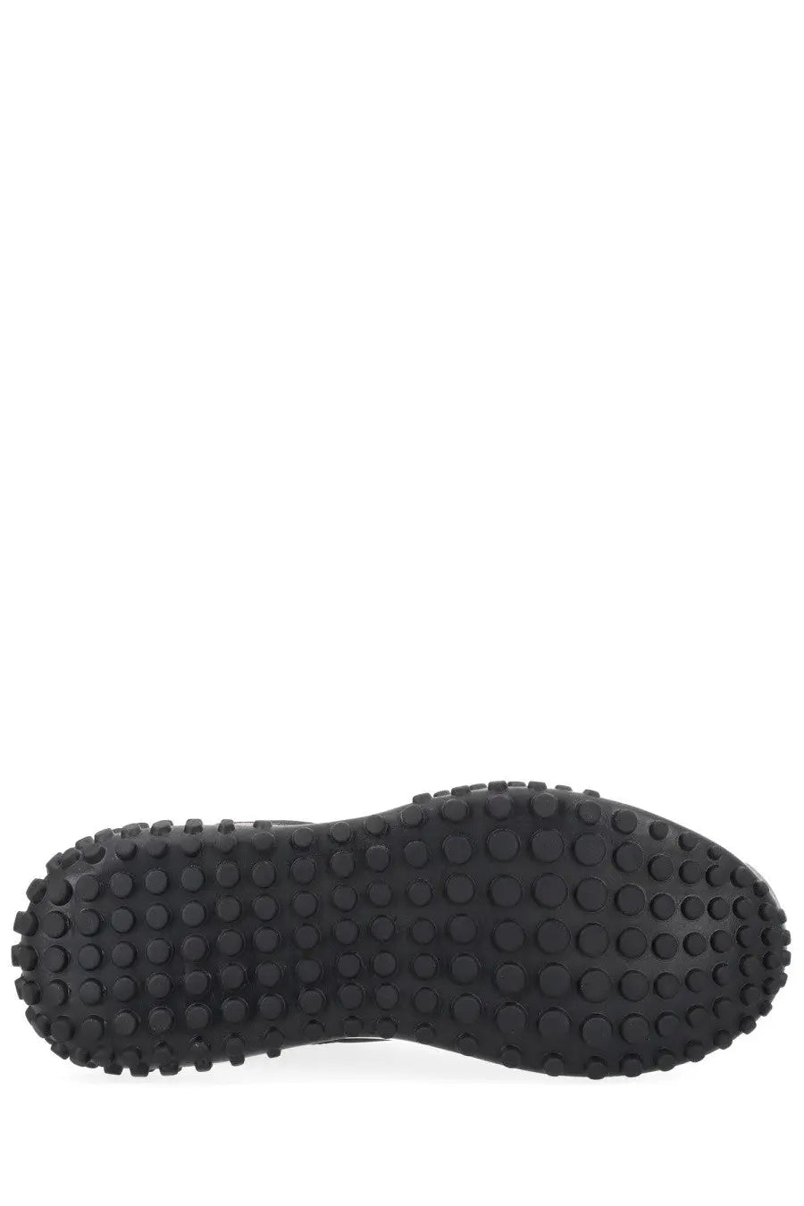 Versace Jeans Couture men’s sneaker con black with black rubber sole featuring textured circular studs and raised ridges