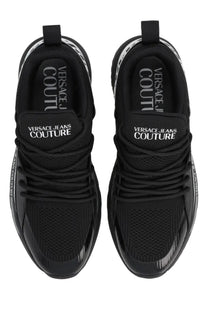 Versace Jeans Couture men’s black sneaker with mesh upper and glossy rubber sole for stylish casual wear