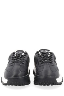 Versace Jeans Couture men’s sneaker con black in black and white with sleek leather upper bold rubber sole and contrasting laces