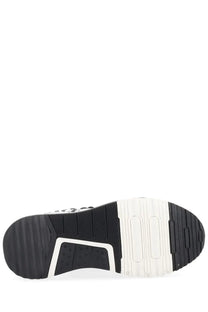 Black and white rubber sole with textured tread pattern on versace jeans couture men’s con black sneaker