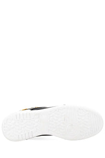 Versace jeans couture men’s black high-top sneaker with white rubber sole and gold-tone zipper detail