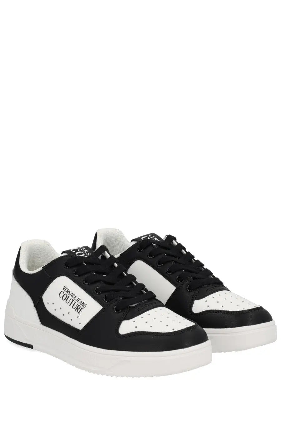 Versace Jeans Couture men’s starlight sneaker white with black and white perforated leather panels and chunky sole