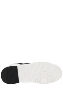 Versace jeans couture men’s starlight sneaker white with white rubber sole black heel and concentric circular tread pattern