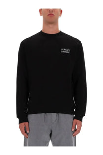 Versace jeans couture men’s black long-sleeved crewneck sweater with white embroidered logo on left chest