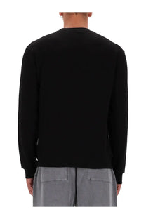 Black long-sleeved knit crew neck sweatshirt by Versace Jeans Couture for men