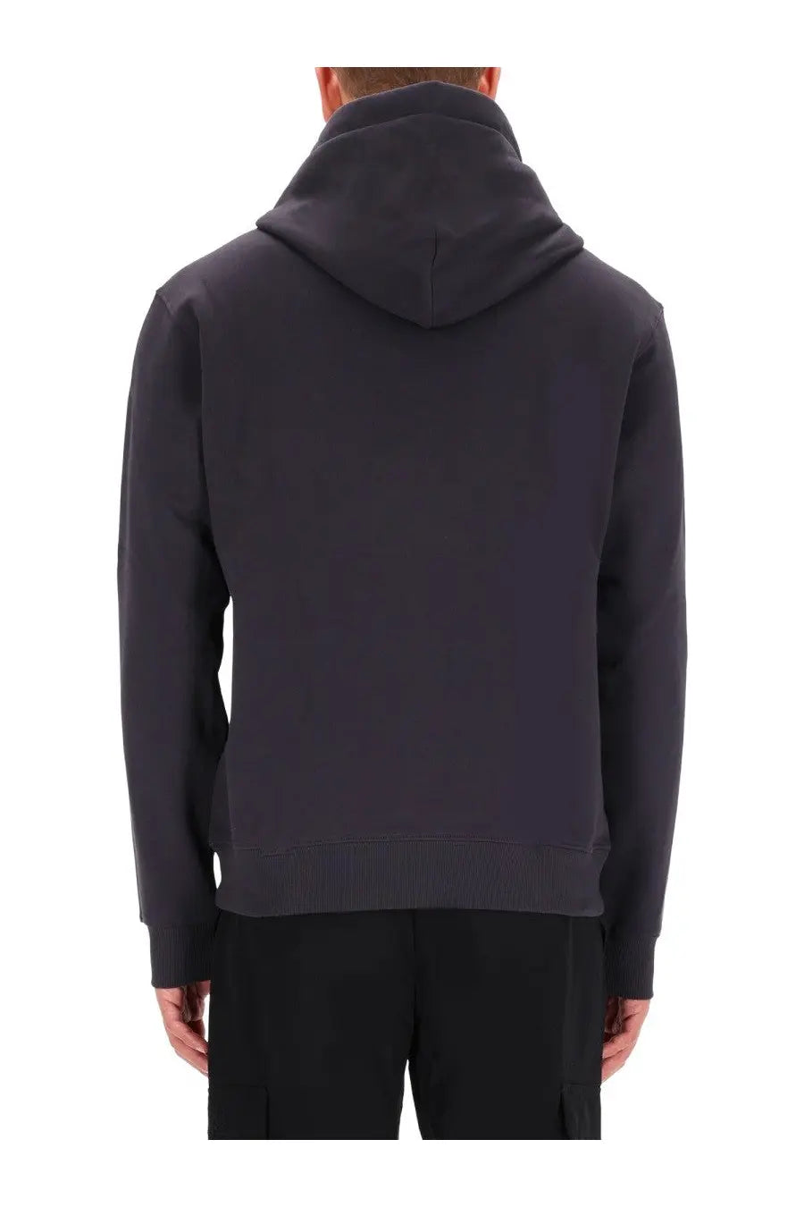 Versace jeans couture men’s dark gray hooded sweatshirt with soft textured fabric and ribbed cuffs