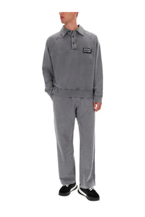 Versace Jeans Couture men’s grey polo sweatshirt with black embroidered logo patch on the chest