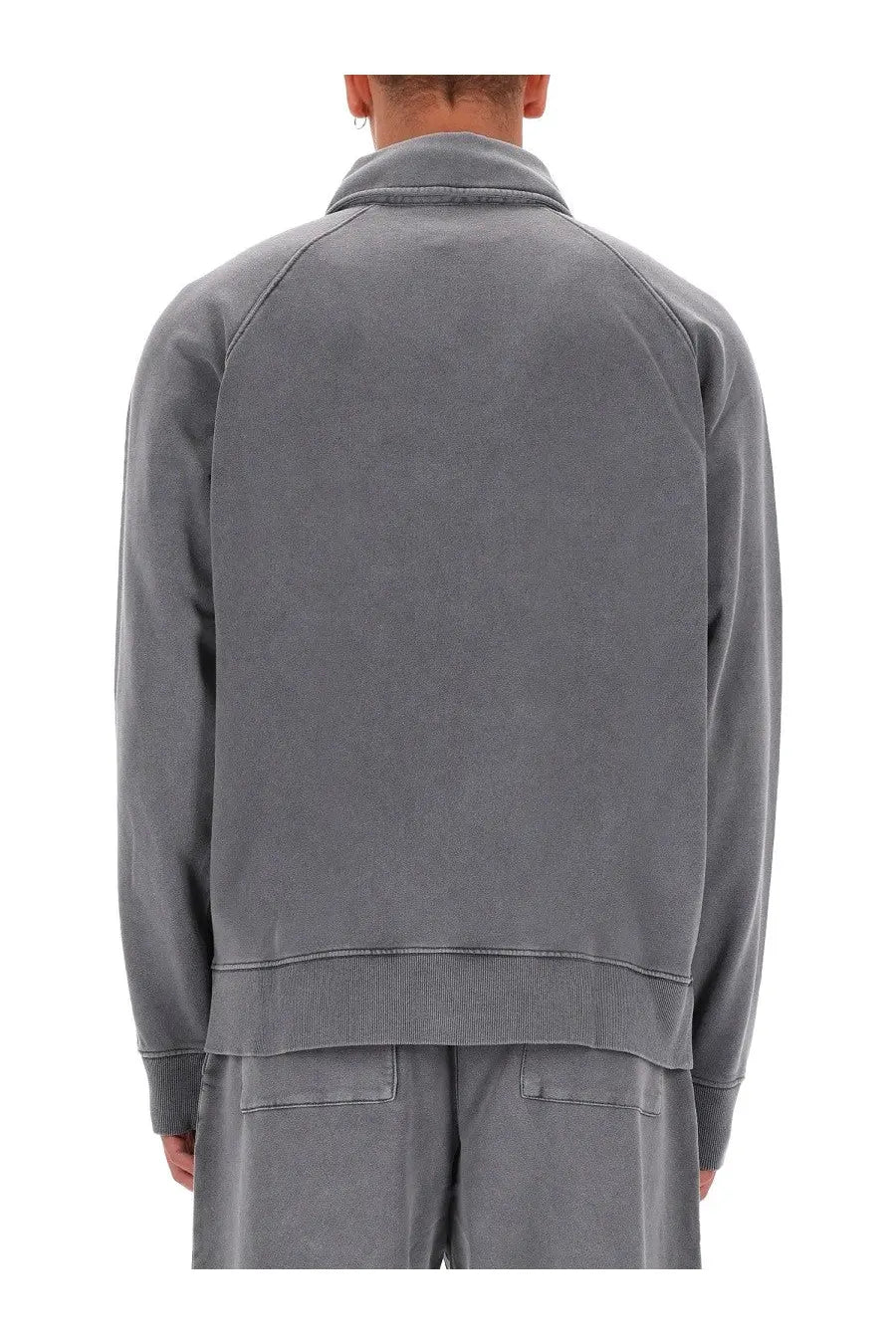 Gray textured cotton sweatshirt with ribbed cuffs and hem from versace jeans couture menswear collection