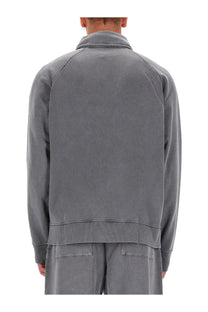 Gray textured cotton sweatshirt with ribbed cuffs and hem from versace jeans couture menswear collection