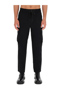 Versace Jeans Couture men’s black technical cargo pants with drawstring waist and side pockets in durable fabric