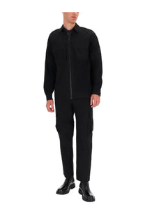Black versace jeans couture men’s zip-front utility jacket with two chest pockets and long sleeves