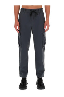 Versace Jeans Couture men’s grey technical cargo pants with dark gray side pockets and a drawstring waistband