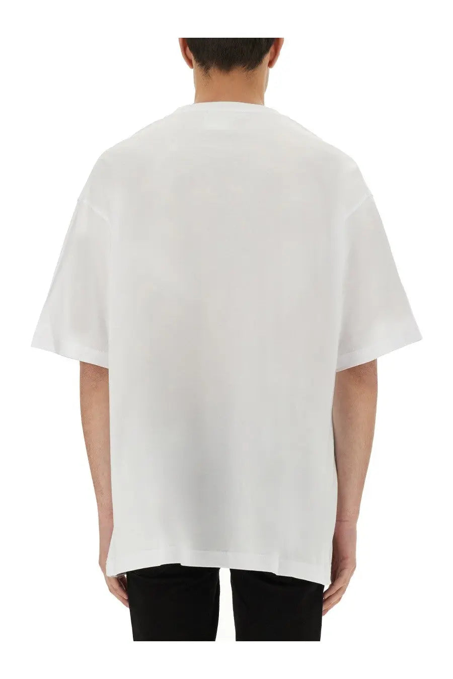White oversized short-sleeved cotton t-shirt with relaxed fit from versace jeans couture zebra rhinestone collection