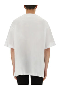 White oversized short-sleeved cotton t-shirt with relaxed fit from versace jeans couture zebra rhinestone collection