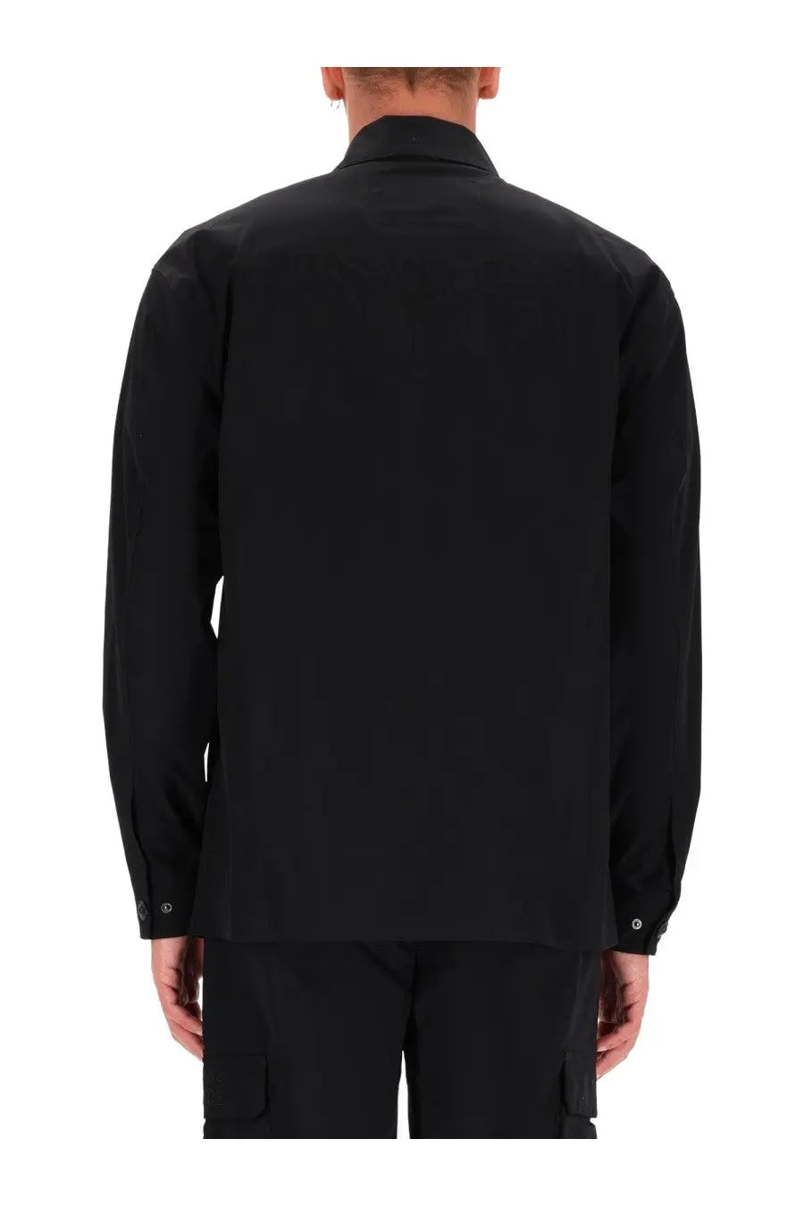 Versace Jeans Couture men’s black long-sleeved button-up shirt with structured collar and subtle seam detailing