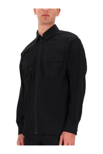 Versace Jeans Couture men’s black zip-front shirt with structured collar and two chest pockets in cotton material
