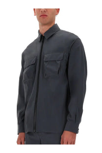 Versace Jeans Couture men’s dark gray long-sleeved utility shirt with front zipper and two chest pockets