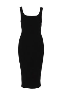 Versace Jeans Couture women’s black sleeveless midi dress with square neckline and form-fitting silhouette