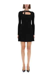 Versace Jeans Couture women’s black long-sleeved mini dress with cut-out neckline and subtle pleated hem