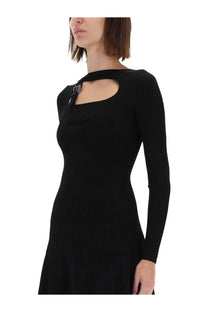 Versace Jeans Couture women’s black ribbed knit dress with cut-out neckline and decorative baroque buckle clasp