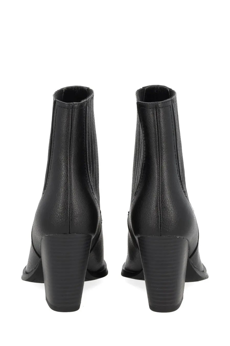 Versace jeans couture women’s black leather ankle camperos boots with chunky heel and elastic side panels