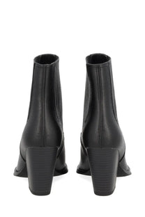 Versace jeans couture women’s black leather ankle camperos boots with chunky heel and elastic side panels