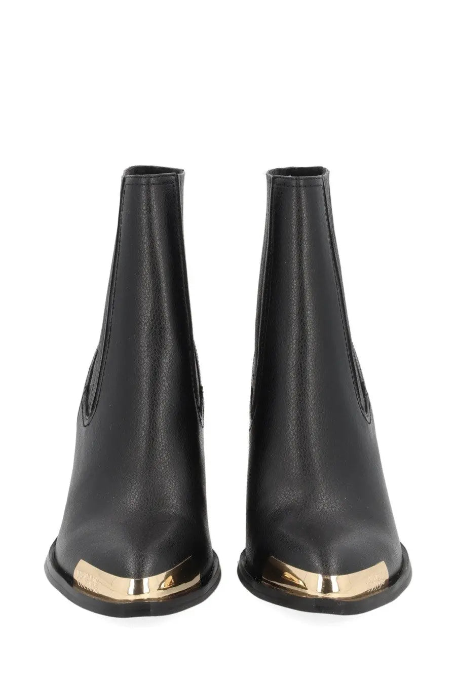 Versace jeans couture women’s camperos black leather ankle boots with gold-tone metal toe caps