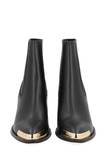 Versace jeans couture women’s camperos black leather ankle boots with gold-tone metal toe caps