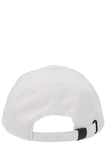 White versace jeans couture women’s baseball cap showing back with black adjustable strap and buckle