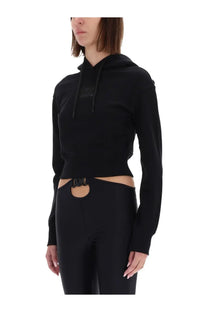 Versace Jeans Couture women’s black cropped sweatshirt with front cutout detail and drawstring hood in cotton blend