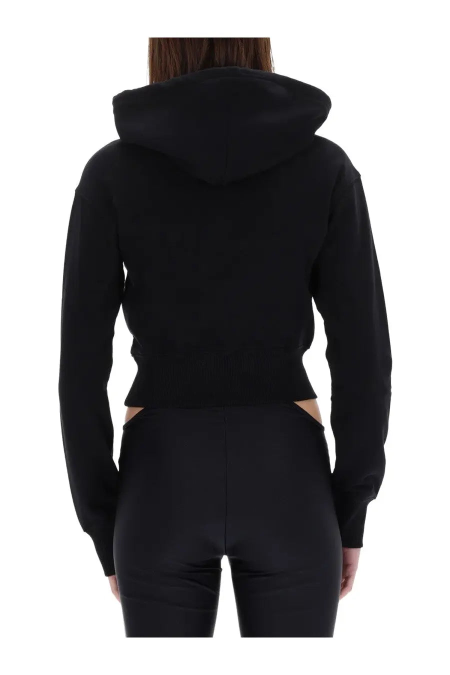 Versace Jeans Couture women’s black cropped hoodie with side cutouts in soft cotton blend fabric