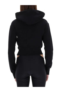 Versace Jeans Couture women’s black cropped hoodie with side cutouts in soft cotton blend fabric