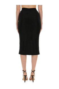 Versace jeans couture women’s black crystal pencil skirt with fitted silhouette and subtle shimmering embellishments