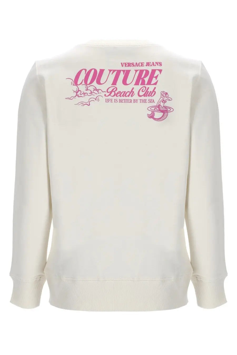 Versace Jeans Couture women’s cream long-sleeved sweatshirt with pink beach club mermaid graphic print