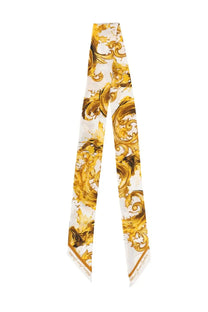 Versace Jeans Couture women’s foulard in white silk with gold and dark brown baroque patterns and logo edges