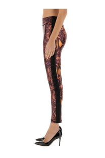 Versace Jeans Couture women’s high-waisted leggings with purple and orange snake-scale print and black side stripes