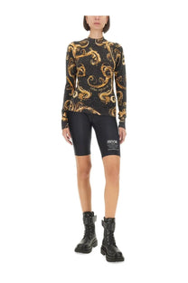 Versace jeans couture women’s black lurex knit shirt with gold baroque pattern and versace branding