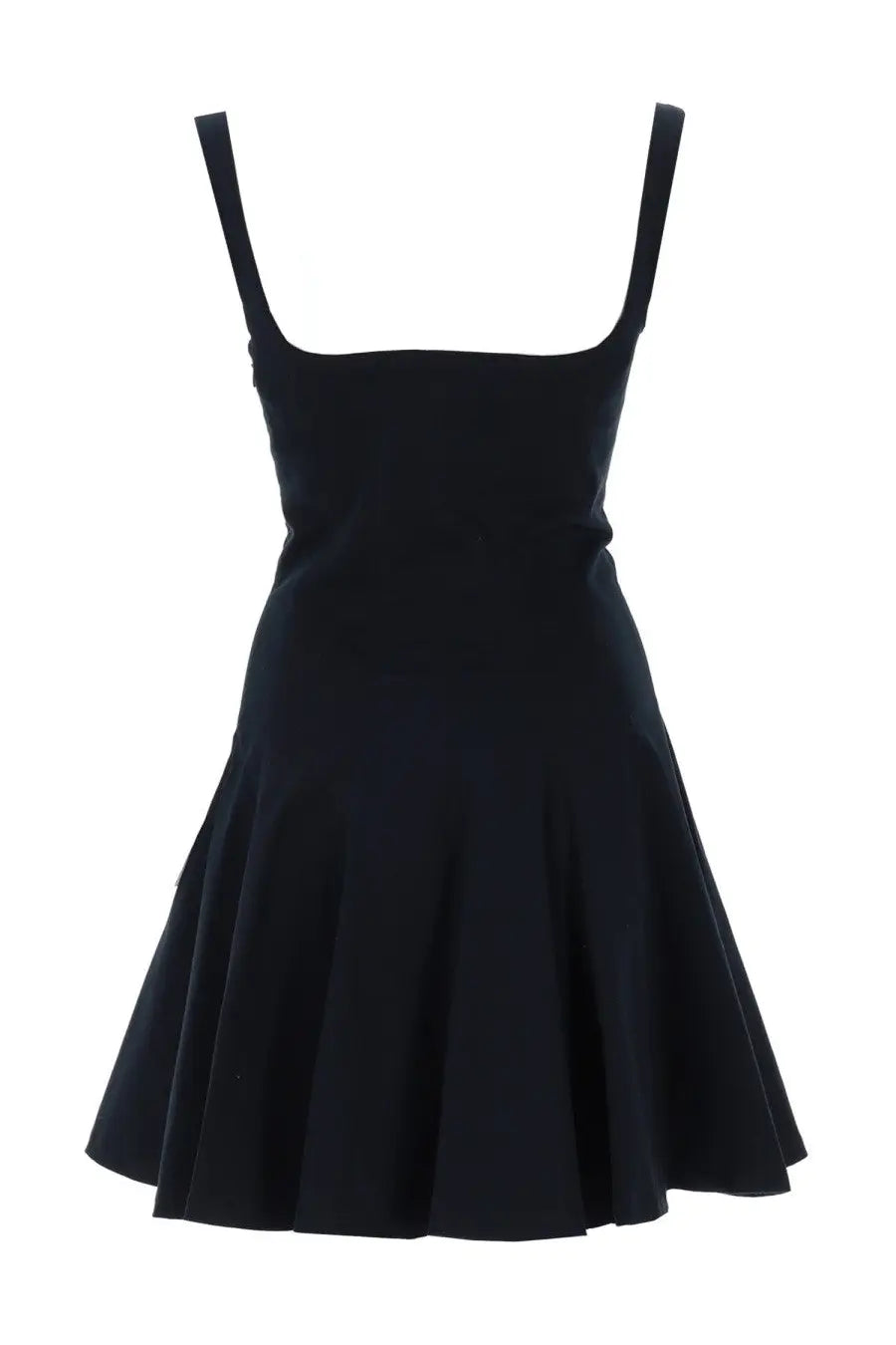 Versace Jeans Couture women’s black sleeveless mini dress with square neckline and flared skirt in baroque style