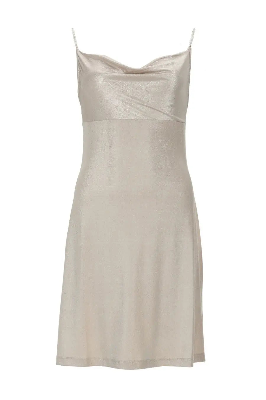 Versace jeans couture women’s mini abito in raso white satin slip dress with beige color and delicate spaghetti straps