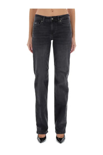 Versace jeans couture women’s black denim Mandy pants with straight-leg cut and subtle fading details
