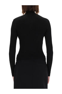 Versace Jeans Couture women’s black ribbed knit turtleneck sweater made from soft fabric for stylish layering