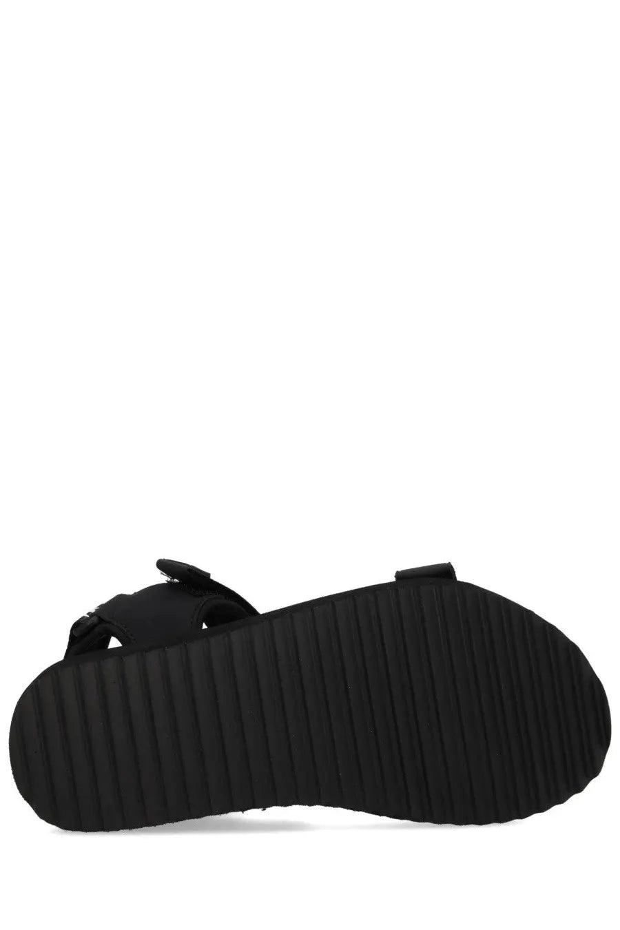 Versace jeans couture women’s black sandal with ribbed rubber sole and adjustable strap closure