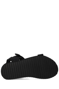 Versace jeans couture women’s black sandal with ribbed rubber sole and adjustable strap closure