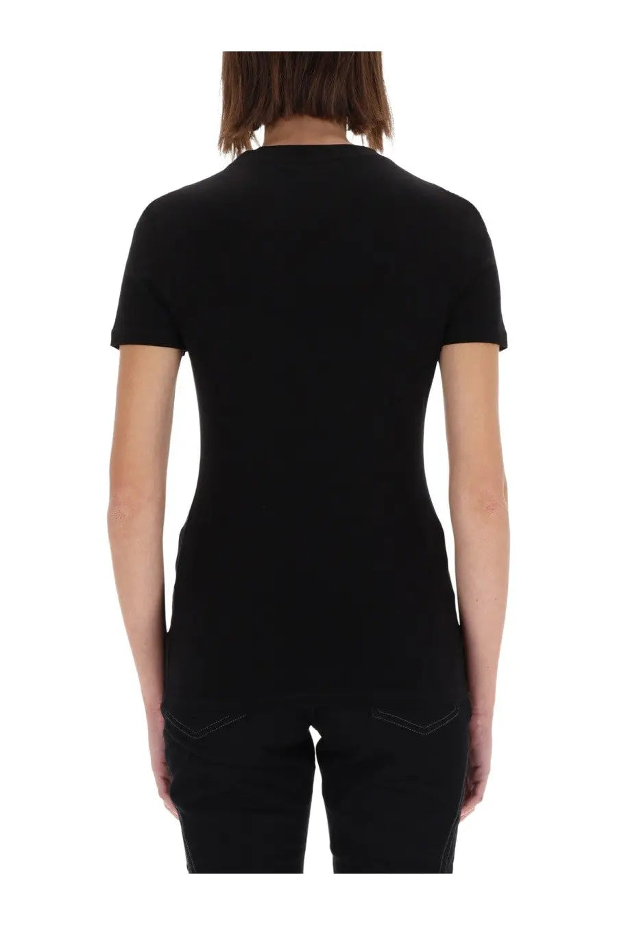 Versace Jeans Couture women’s black fitted short-sleeved tee with subtle stitching details in cotton material