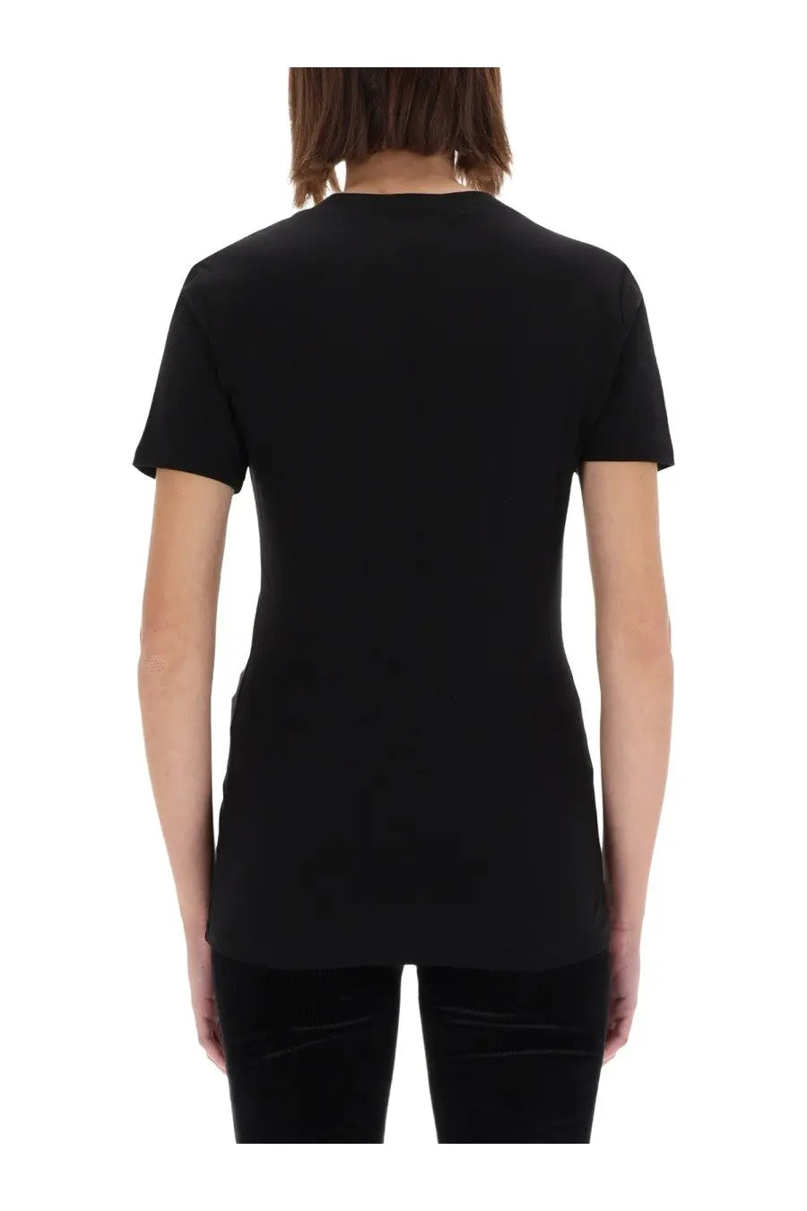 Versace jeans couture women’s black short-sleeved t-shirt with simple crew neck and fitted smooth fabric