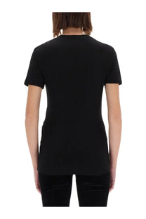 Versace jeans couture women’s black short-sleeved t-shirt with simple crew neck and fitted smooth fabric